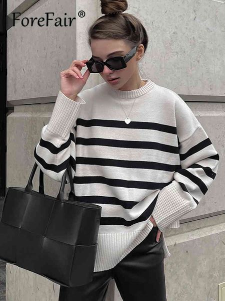 foreair - women's casual long sved large round neck knitted sweater, retail stripe, autumn and winter, 2021, White;black
foreair - women's casual long sved large round neck knitted sweater, retail stripe, autumn and winter, 2021, White;black