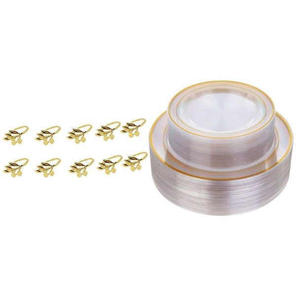 dinner plates 10.25 inch and 30 salad/dessert 7.5 (gold) & 10 pcs leaf napkin buckle ring rings
dinner plates 10.25 inch and 30 salad/dessert 7.5 (gold) & 10 pcs leaf napkin buckle ring rings