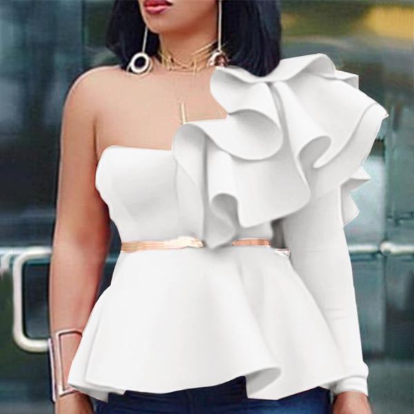 women's blouses & shirts women 2021 vonda casual solid color long sleeve one shoulder ruffled ladies bohemian party blusas femininas, White
women's blouses & shirts women 2021 vonda casual solid color long sleeve one shoulder ruffled ladies bohemian party blusas femininas, White