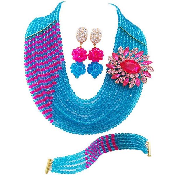 earrings & necklace lovely lake blue and fuchsia pink costume african set nigerian wedding beads jewelry, Silver
earrings & necklace lovely lake blue and fuchsia pink costume african set nigerian wedding beads jewelry, Silver