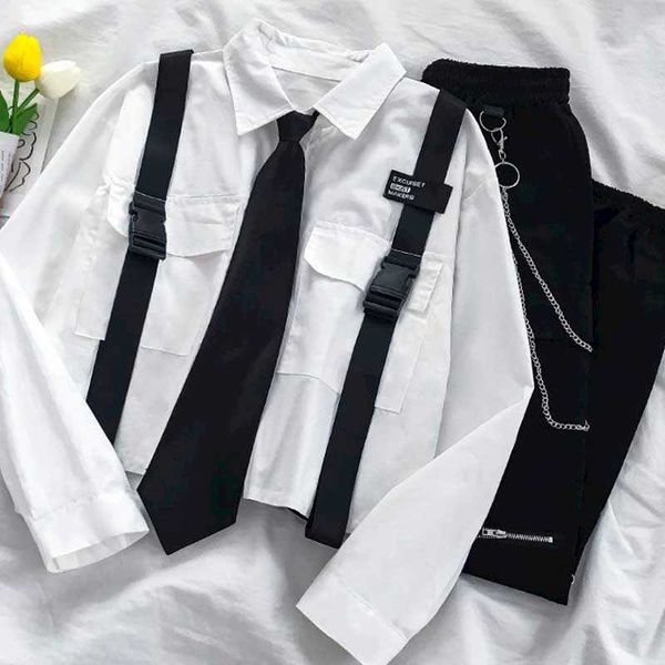 autumn suit female student korean style loose design long-sleeved shirt + high-waist overalls two-piece trendy al 210930, White
autumn suit female student korean style loose design long-sleeved shirt + high-waist overalls two-piece trendy al 210930, White