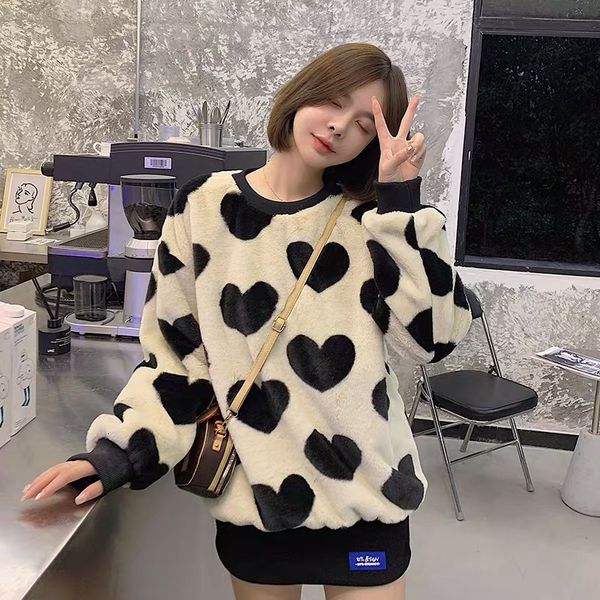 women's wool & blends harajuku winter hairy shaggy contrast color heart faux fur sweatshirt women long sleeve furry pullover r9qq, Black
women's wool & blends harajuku winter hairy shaggy contrast color heart faux fur sweatshirt women long sleeve furry pullover r9qq, Black