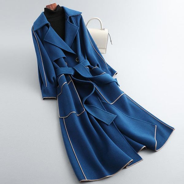 women's wool & blends in america and europe autumn winter coat 2021 long loose double cashmere, Black
women's wool & blends in america and europe autumn winter coat 2021 long loose double cashmere, Black