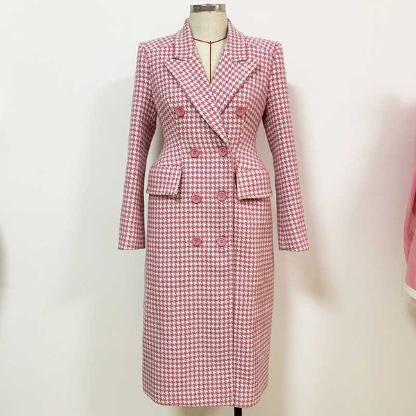 winter fashion designer overcoat women's slim fitting double breasted pink houndstooth tweed wool long coat 210526, Black
winter fashion designer overcoat women's slim fitting double breasted pink houndstooth tweed wool long coat 210526, Black
