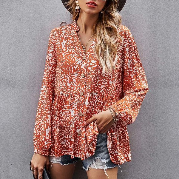 women's blouses & shirts v neck loose print chiffon women spring autumn ruffles hem lantern sleeve button, White
women's blouses & shirts v neck loose print chiffon women spring autumn ruffles hem lantern sleeve button, White
