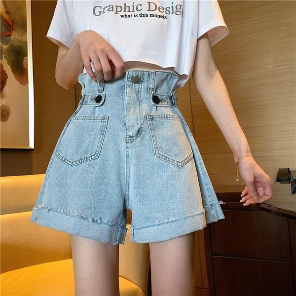 women's shorts light blue high waist curl a- line wide leg korean-style button slimming reverse design jeans, White;black
women's shorts light blue high waist curl a- line wide leg korean-style button slimming reverse design jeans, White;black