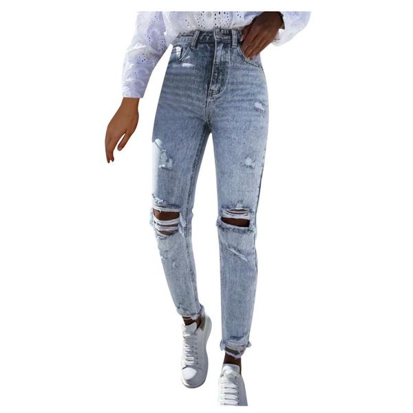 women's jeans women button high waist pocket elastic hole trousers slim denim pants baggy pencil pantalones, Blue
women's jeans women button high waist pocket elastic hole trousers slim denim pants baggy pencil pantalones, Blue