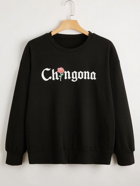 plus letter graphic drop shoulder sweatshirt 27gv#, Black 
plus letter graphic drop shoulder sweatshirt 27gv#, Black