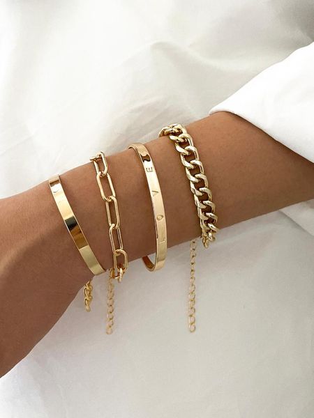 link, chain stillgirl 4pcs punk gold wrist bracelet set for women charms vintage kpop couple emo fashion jewelry friend pulseras mujer, Black
link, chain stillgirl 4pcs punk gold wrist bracelet set for women charms vintage kpop couple emo fashion jewelry friend pulseras mujer, Black