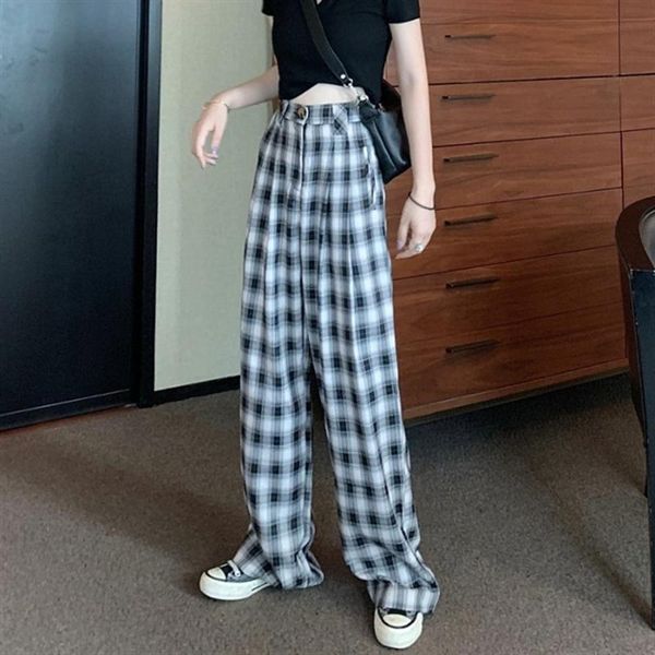 2021 casual wide leg pants women trousers vintage plaid elastic waist oversized high pant women's & capris, Black;white
2021 casual wide leg pants women trousers vintage plaid elastic waist oversized high pant women's & capris, Black;white