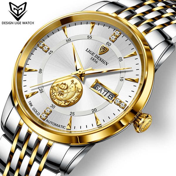 lige design fashion mechanical gold watch men stainless steel waterproof male clock sport automatic wristwatch 210527, Slivery;brown
lige design fashion mechanical gold watch men stainless steel waterproof male clock sport automatic wristwatch 210527, Slivery;brown