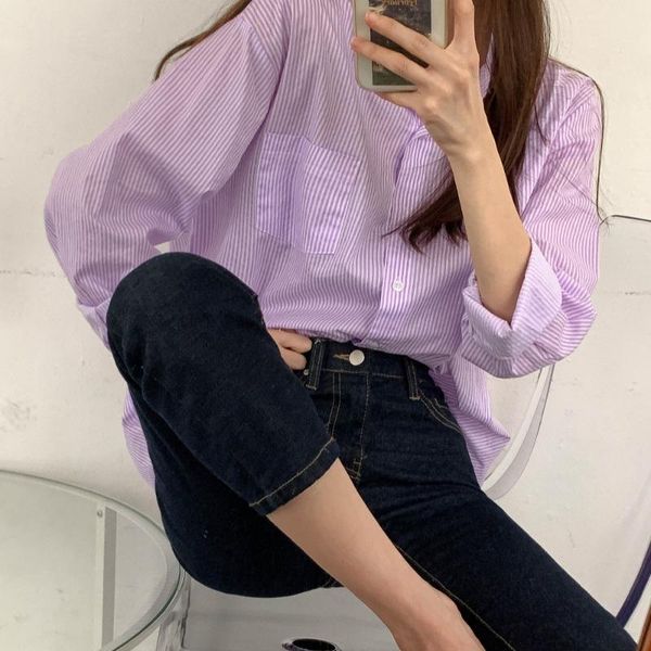 fresh purple striped shirt women long sleeve blouse minimalism lady chemise femme blusa mujer camisa women's blouses & shirts, White
fresh purple striped shirt women long sleeve blouse minimalism lady chemise femme blusa mujer camisa women's blouses & shirts, White