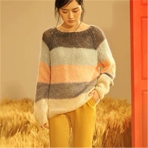 100% hand made wool oneck knit women streetwear contrast color striped h-straight pullover sweater customized women's sweaters, White;black
100% hand made wool oneck knit women streetwear contrast color striped h-straight pullover sweater customized women's sweaters, White;black