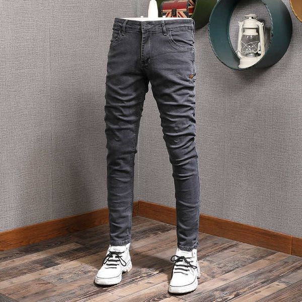 men's jeans streetwear casual denim trousers fashion designer men retro dark gray elastic slim fit korean style cotton pencil pant, Blue
men's jeans streetwear casual denim trousers fashion designer men retro dark gray elastic slim fit korean style cotton pencil pant, Blue