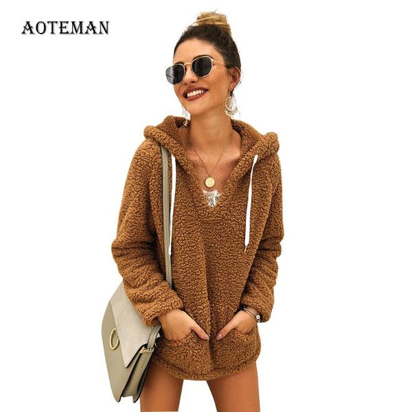 women's hoodies & sweatshirts autumn winter women 2021 casual faux fur teddy coats warm v neck solid jacket female outwear with pockets, Black
women's hoodies & sweatshirts autumn winter women 2021 casual faux fur teddy coats warm v neck solid jacket female outwear with pockets, Black