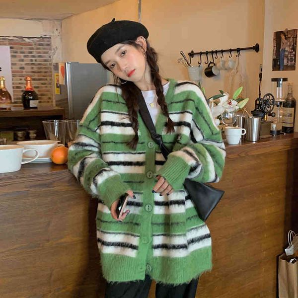 wonder striped ugly sweater cardigan winter mohair female casual korean button-down coat women 210510, White
wonder striped ugly sweater cardigan winter mohair female casual korean button-down coat women 210510, White