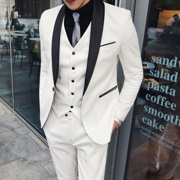 men's suits & blazers 2021 fashion handsome white shawl lapel men slim fit groomsmen tuxedo for wedding business party (jacket+vest+pan, White;black
men's suits & blazers 2021 fashion handsome white shawl lapel men slim fit groomsmen tuxedo for wedding business party (jacket+vest+pan, White;black