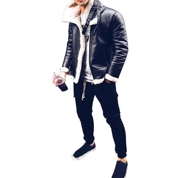 men's fur & faux fashion men winter long sleeve belt leather jacket highneck shearling coat wool lining bomber, Black
men's fur & faux fashion men winter long sleeve belt leather jacket highneck shearling coat wool lining bomber, Black