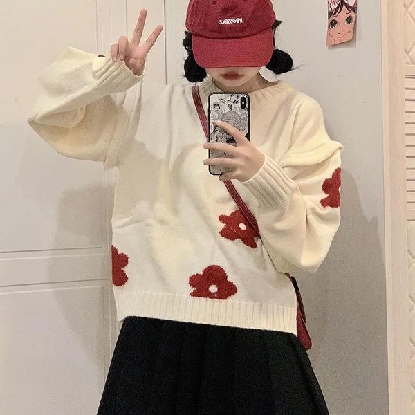 women's sweaters women winter solid o-neck casual wear pullovers sweater flowers knitwear sweet kawaii asymmetry female, White;black 
women's sweaters women winter solid o-neck casual wear pullovers sweater flowers knitwear sweet kawaii asymmetry female, White;black