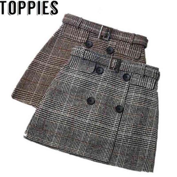 women high waist plaid skirt tweed with button retro vinatge winter elegant a-line s woolen 210421, Black;gray
women high waist plaid skirt tweed with button retro vinatge winter elegant a-line s woolen 210421, Black;gray
