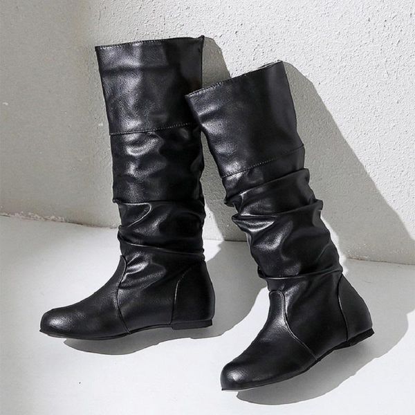 boots autumn and winter women's pu leather solid color pleated mid-tube knight plus size 34-43, Black
boots autumn and winter women's pu leather solid color pleated mid-tube knight plus size 34-43, Black