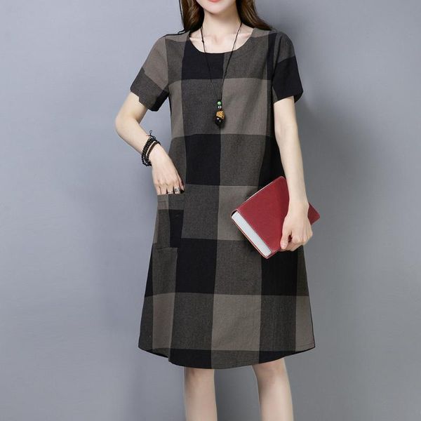 casual dresses 2021 women's plaid print short sleeve dress ladies vintage pocket o neck elegant loose damekjole #t2, Black;gray
casual dresses 2021 women's plaid print short sleeve dress ladies vintage pocket o neck elegant loose damekjole #t2, Black;gray