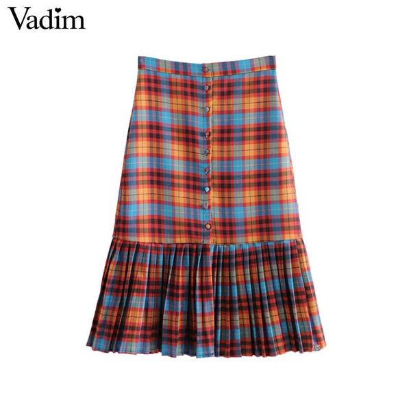 skirts vadim women chic plaid midi pleated skirt falda mujer checkered buttons female fashion casual wear mid calf ba286, Black
skirts vadim women chic plaid midi pleated skirt falda mujer checkered buttons female fashion casual wear mid calf ba286, Black