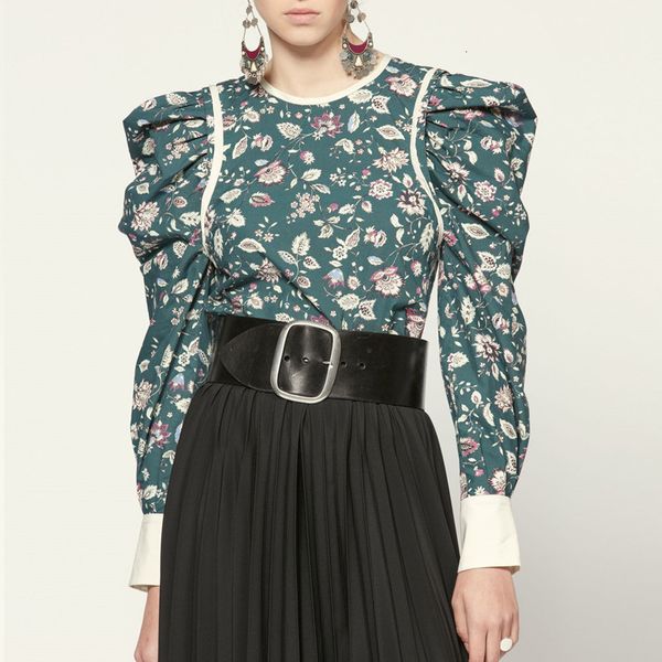 shirt 2021 autumn and winter retro floral print long-sleeved green round neck stitching shoulder pad kef3, White
shirt 2021 autumn and winter retro floral print long-sleeved green round neck stitching shoulder pad kef3, White