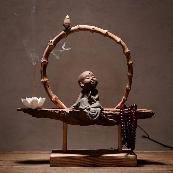 bamboo root zen ceramic little monk ornaments reflux incense burner fragrance lamps
