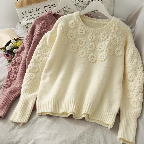 women's sweaters sweet flower embroidery loose pullover sweater women 2021 autumn solid color long-sleeved knitwear, White;black
women's sweaters sweet flower embroidery loose pullover sweater women 2021 autumn solid color long-sleeved knitwear, White;black