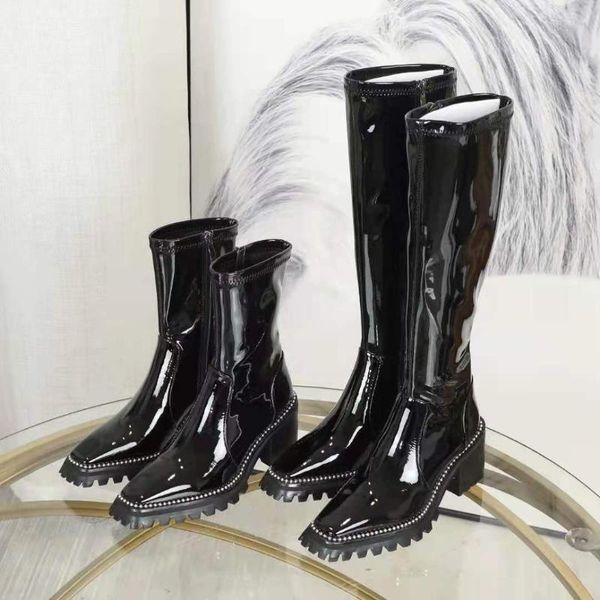 boots 2021 high heels black fashion platform female ankle square head stretch patent leather women's shoes botas mujer
boots 2021 high heels black fashion platform female ankle square head stretch patent leather women's shoes botas mujer