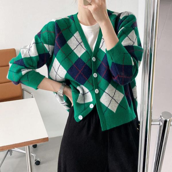 women's knits & tees vinatge loose casual sweater cardigan women chic plaid printed v neck streetwear korean style kintting coats femal, White
women's knits & tees vinatge loose casual sweater cardigan women chic plaid printed v neck streetwear korean style kintting coats femal, White