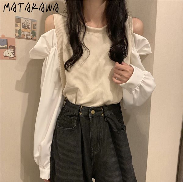 matakawa outer wear o-neck women blusas spring long-sleeved blouse off-shoulder ruffles women's shirt 210513, White
matakawa outer wear o-neck women blusas spring long-sleeved blouse off-shoulder ruffles women's shirt 210513, White