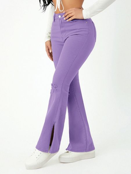 petite split hem flared leg ripped jeans y64a#, Blue
petite split hem flared leg ripped jeans y64a#, Blue