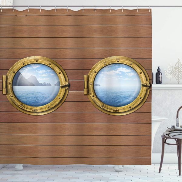 nautical shower curtain, ship windows with tropical island and ocean views marine journey adventure image, cloth fabric bathroom
nautical shower curtain, ship windows with tropical island and ocean views marine journey adventure image, cloth fabric bathroom