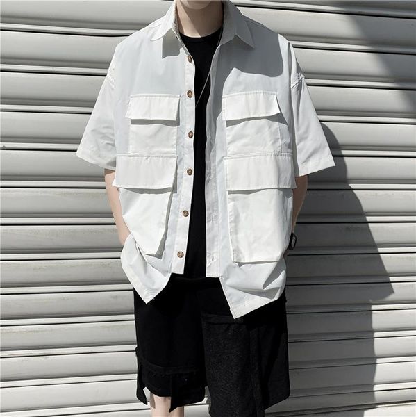 men's casual shirts big pocket cargo shirt button up cardigan blouse for men women vintage summer clothes techwear clothing korean 202, White;black
men's casual shirts big pocket cargo shirt button up cardigan blouse for men women vintage summer clothes techwear clothing korean 202, White;black