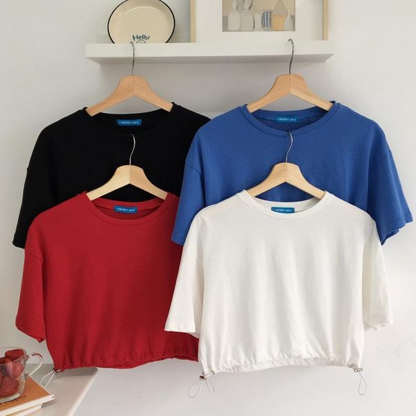 women's t-shirt slim drawstring solid color short sleeve t-shirts korean ulzzang lovely female kawaii ins chic for women, White
women's t-shirt slim drawstring solid color short sleeve t-shirts korean ulzzang lovely female kawaii ins chic for women, White