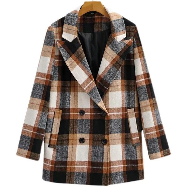 women's suits & blazers autumn 2021 european and american woolen plaid jacket double-breasted loose casual mid-length ladies suit, White;black
women's suits & blazers autumn 2021 european and american woolen plaid jacket double-breasted loose casual mid-length ladies suit, White;black