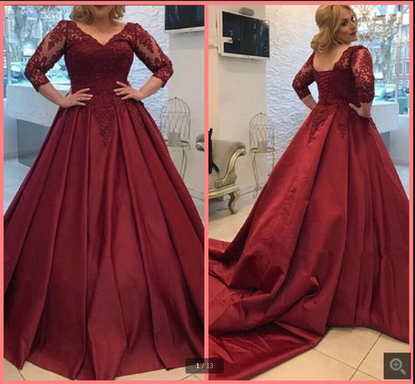 latest style burgundy satin ball gown prom dresses lace appliques beading saudi arabic party gowns three quarter sleeve modest muslim women, Black
latest style burgundy satin ball gown prom dresses lace appliques beading saudi arabic party gowns three quarter sleeve modest muslim women, Black