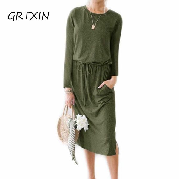 autumn dress female elegant party causal straight solid full o-neck sashes knee-length woman temperament casual dresses, Black;gray
autumn dress female elegant party causal straight solid full o-neck sashes knee-length woman temperament casual dresses, Black;gray