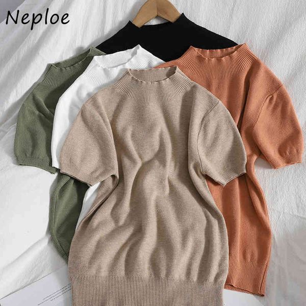 neploe o neck pullover short sleeve knit sweater women simple soft spring solid puff femme all match sueter causal 210510, White;black
neploe o neck pullover short sleeve knit sweater women simple soft spring solid puff femme all match sueter causal 210510, White;black
