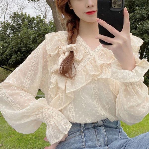 women's blouses & shirts autumn lace fairy casual blouse women korean chiffon design party sweet shirt v-neck long sleeve vintage, White
women's blouses & shirts autumn lace fairy casual blouse women korean chiffon design party sweet shirt v-neck long sleeve vintage, White