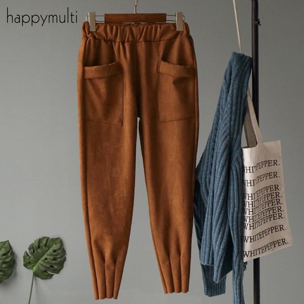 women's pants & capris happymulti casual loose leather suede pleated pockets elastic high waist harem autumn winter trousers, Black;white
women's pants & capris happymulti casual loose leather suede pleated pockets elastic high waist harem autumn winter trousers, Black;white