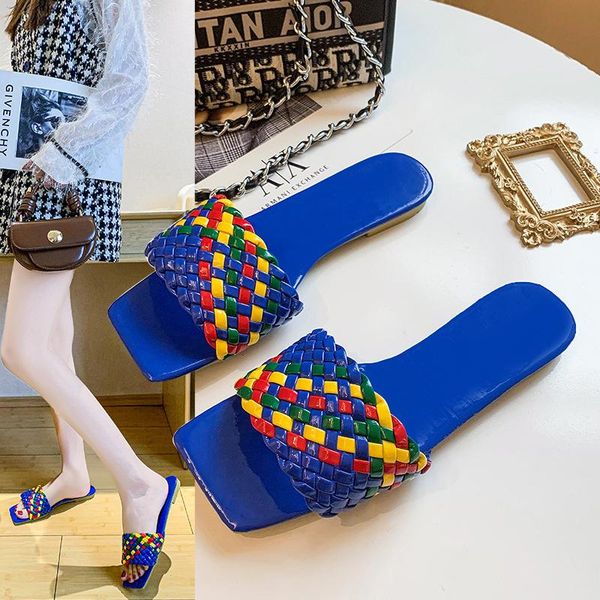 women's shoes european and american style square head woven flat heel high rubber candy color sandals slippers, Black
women's shoes european and american style square head woven flat heel high rubber candy color sandals slippers, Black