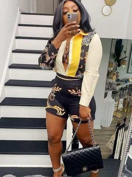 women's tracksuits two-piece wealth printing 2021 fashion dashiki african clothing lapel shirt + shorts casual street style suit, Gray
women's tracksuits two-piece wealth printing 2021 fashion dashiki african clothing lapel shirt + shorts casual street style suit, Gray
