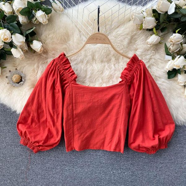 women's blouses & shirts 2021 summer fashion temperament blouse square collar puff sleeve slim fit blusa short with wood ears kk571, White
women's blouses & shirts 2021 summer fashion temperament blouse square collar puff sleeve slim fit blusa short with wood ears kk571, White