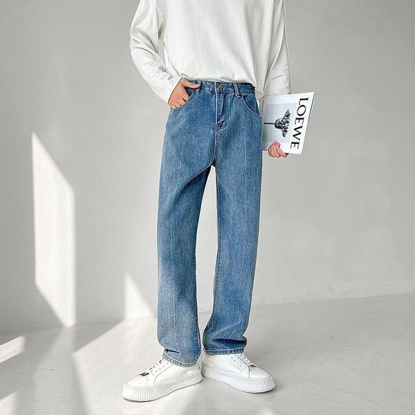 men's jeans spring solid korean slim streetwear fashion straight casual denim trousers, Blue
men's jeans spring solid korean slim streetwear fashion straight casual denim trousers, Blue