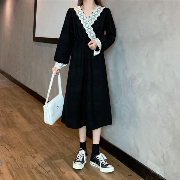 autumn winter women dress thick warm v neck patchwork lace long sleeve retro vestido mujer casual dresses, Black;gray
autumn winter women dress thick warm v neck patchwork lace long sleeve retro vestido mujer casual dresses, Black;gray