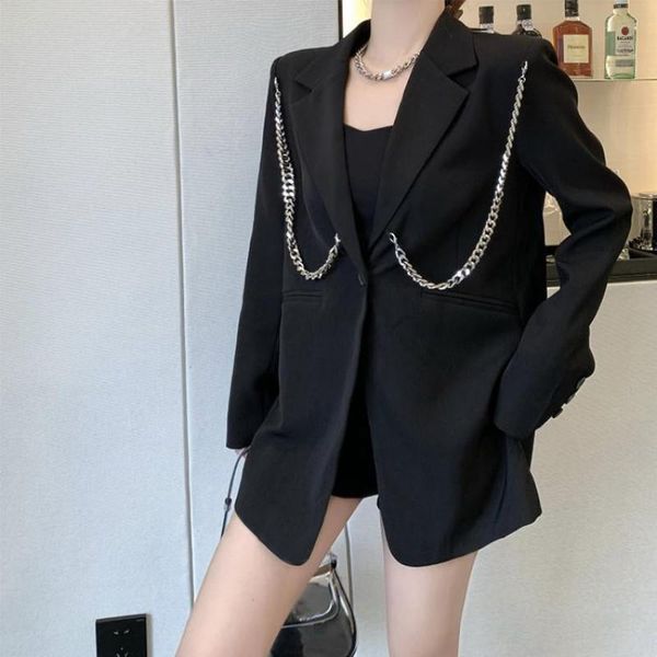 women's suits & blazers getspring women blazer temperament ladies suit coat full sleeve chain single button loose casual long female ja, White;black
women's suits & blazers getspring women blazer temperament ladies suit coat full sleeve chain single button loose casual long female ja, White;black
