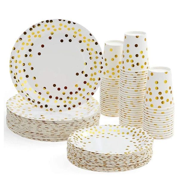 dinnerware sets pcs disposable tableware for party use with golden dots disc plate drink cup dinner dessert
dinnerware sets pcs disposable tableware for party use with golden dots disc plate drink cup dinner dessert